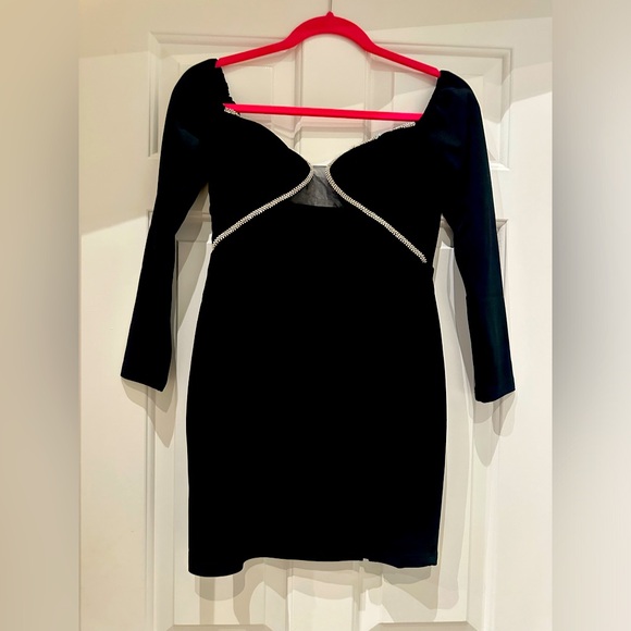 NWT Black mini dress with rhinestone detail - Picture 1 of 2